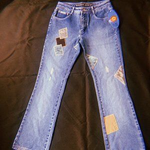 RVT vintage medium wash patchwork distressed jeans